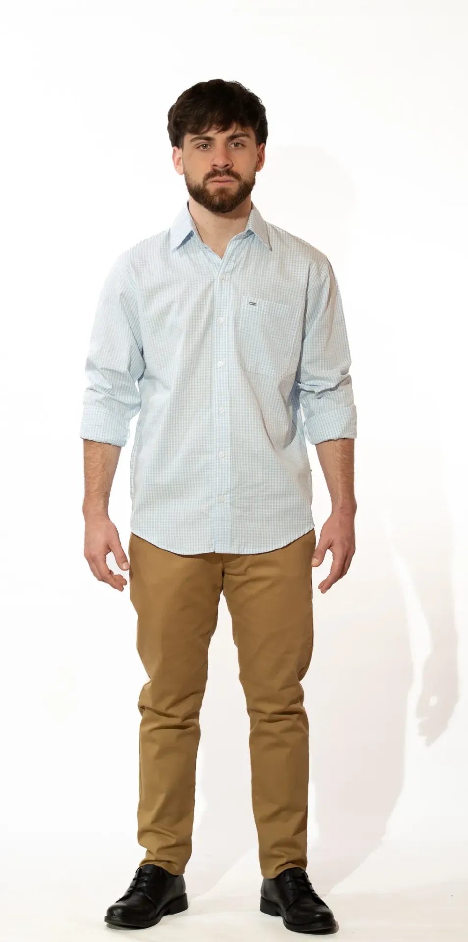 CAMISA HOMBRE SLIM POPLIN A CUADROS ALG/POL MANGAS LARGAS