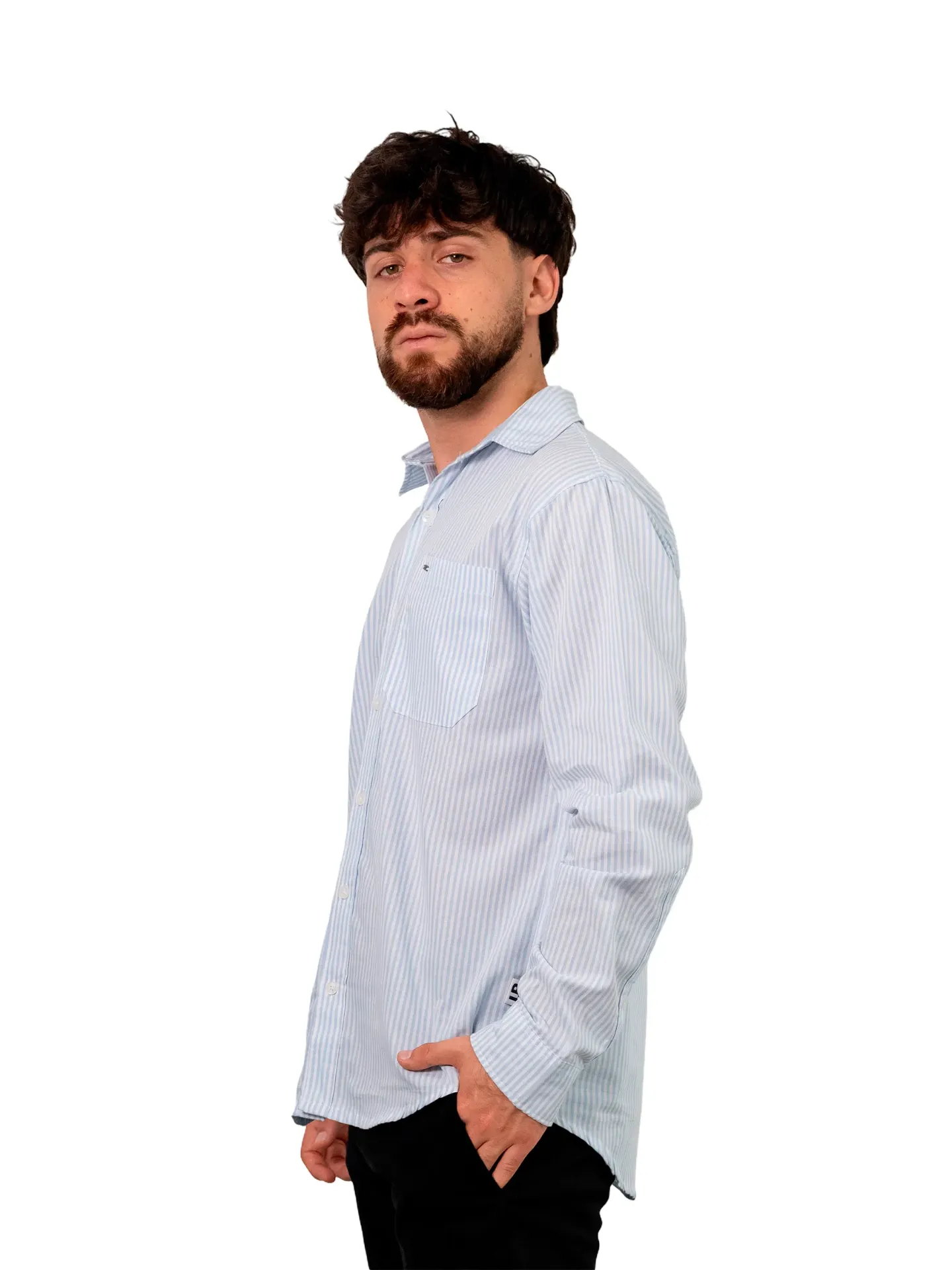 [C5] CAMISA HOMBRE SLIM POPLIN RAYADO ALG/POL MANGAS LARGAS