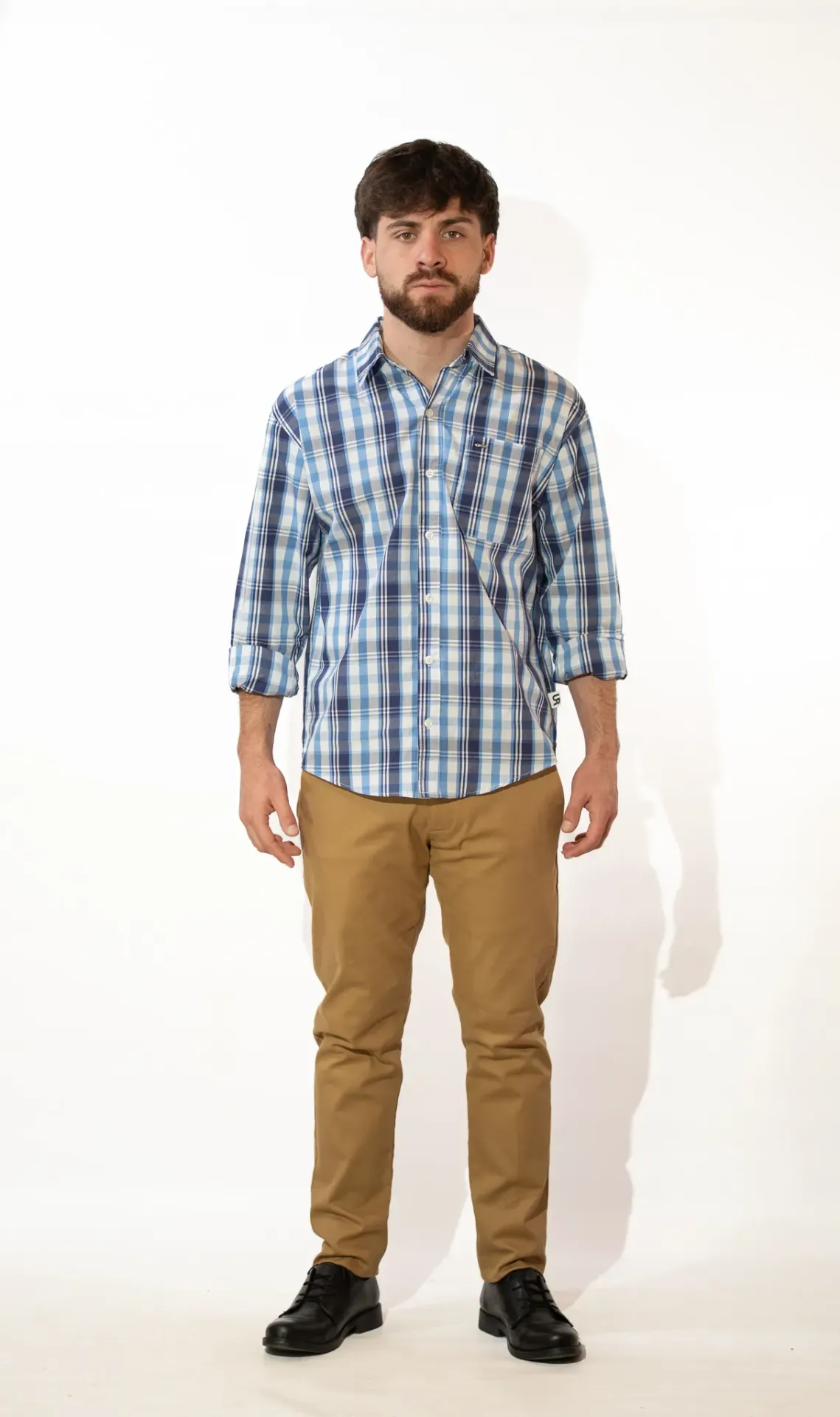 [C6] CAMISA HOMBRE SLIM POPLIN A CUADROS COMBINADOS ALG/POL MANGAS LARGAS