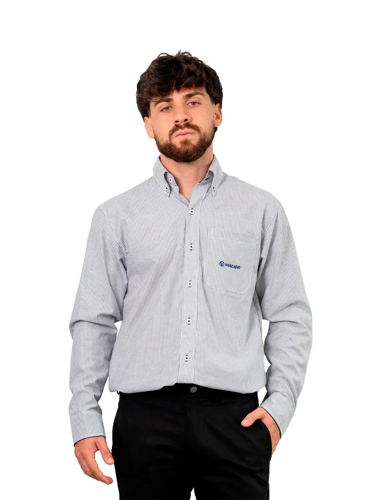 CAMISA HOMBRE CORTE CLASICO BATISTA RAYADA CON OJALES COMBINADOS MANGAS LARGAS