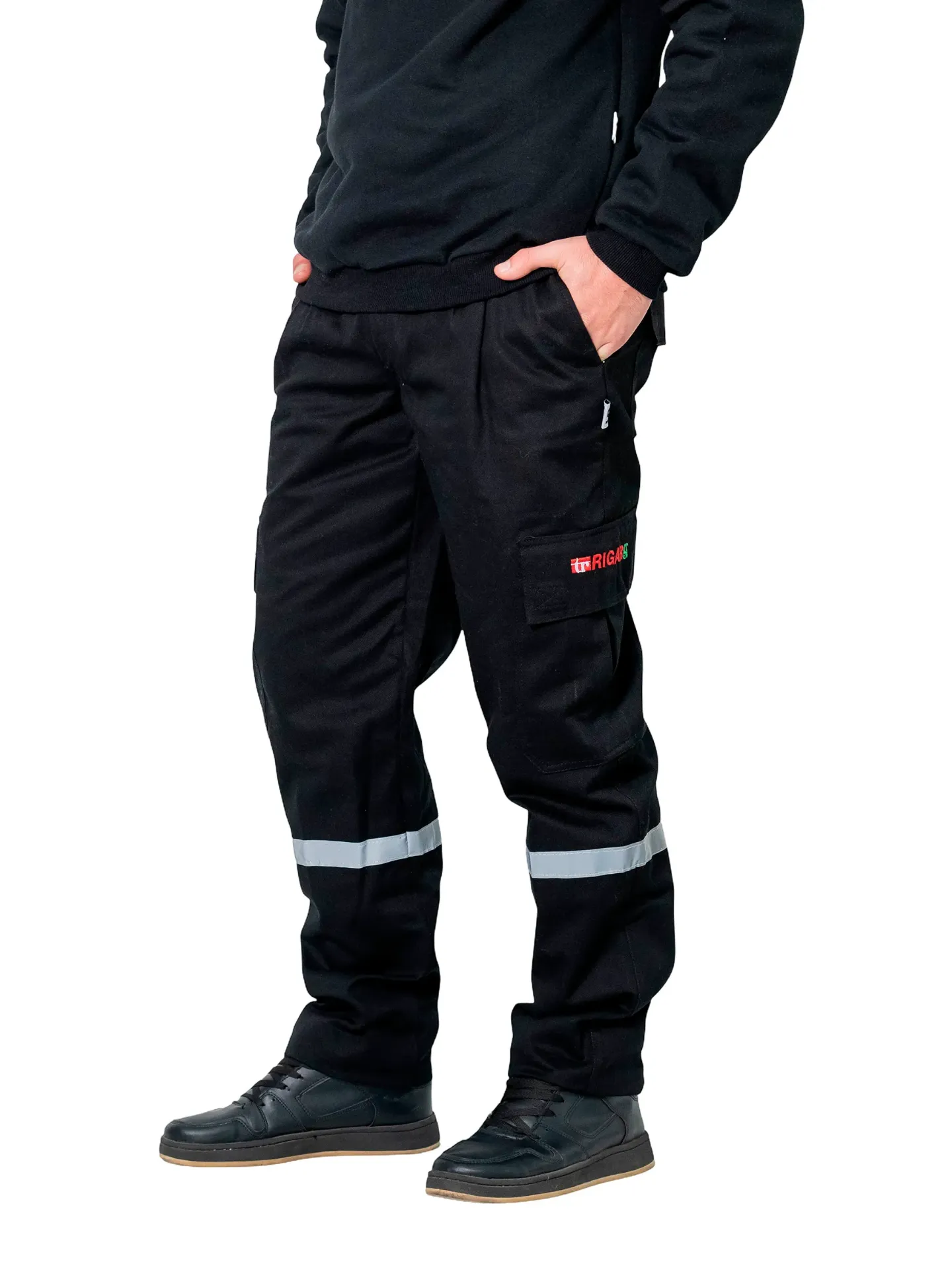 PANTALON HOMBRE CARGO DE GABARDINA 6 BOLSILLOS CON REFLECTIVO