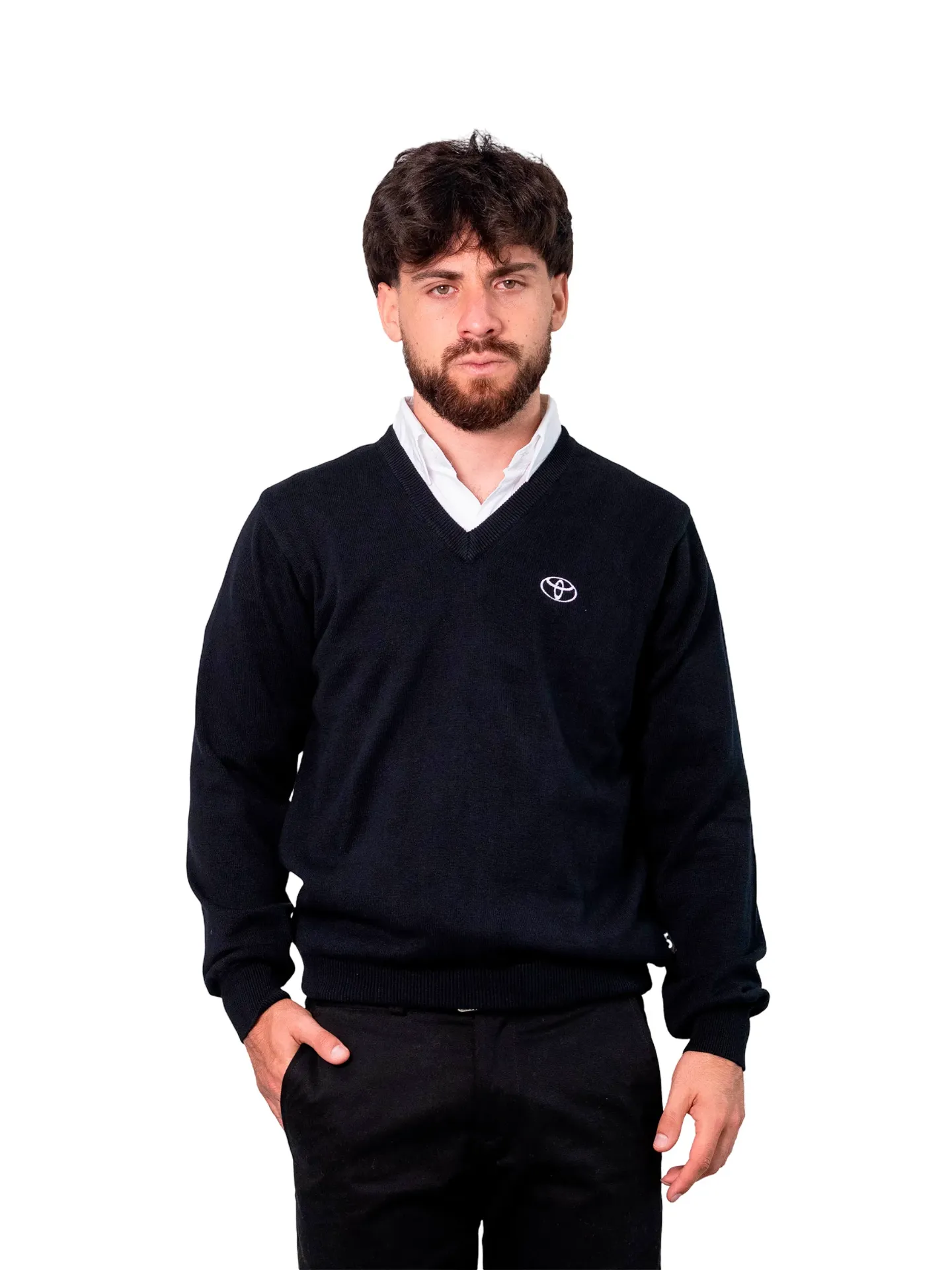 [T2.3] SWEATER DE HILO TEJIDO ESCOTE V (Negro)