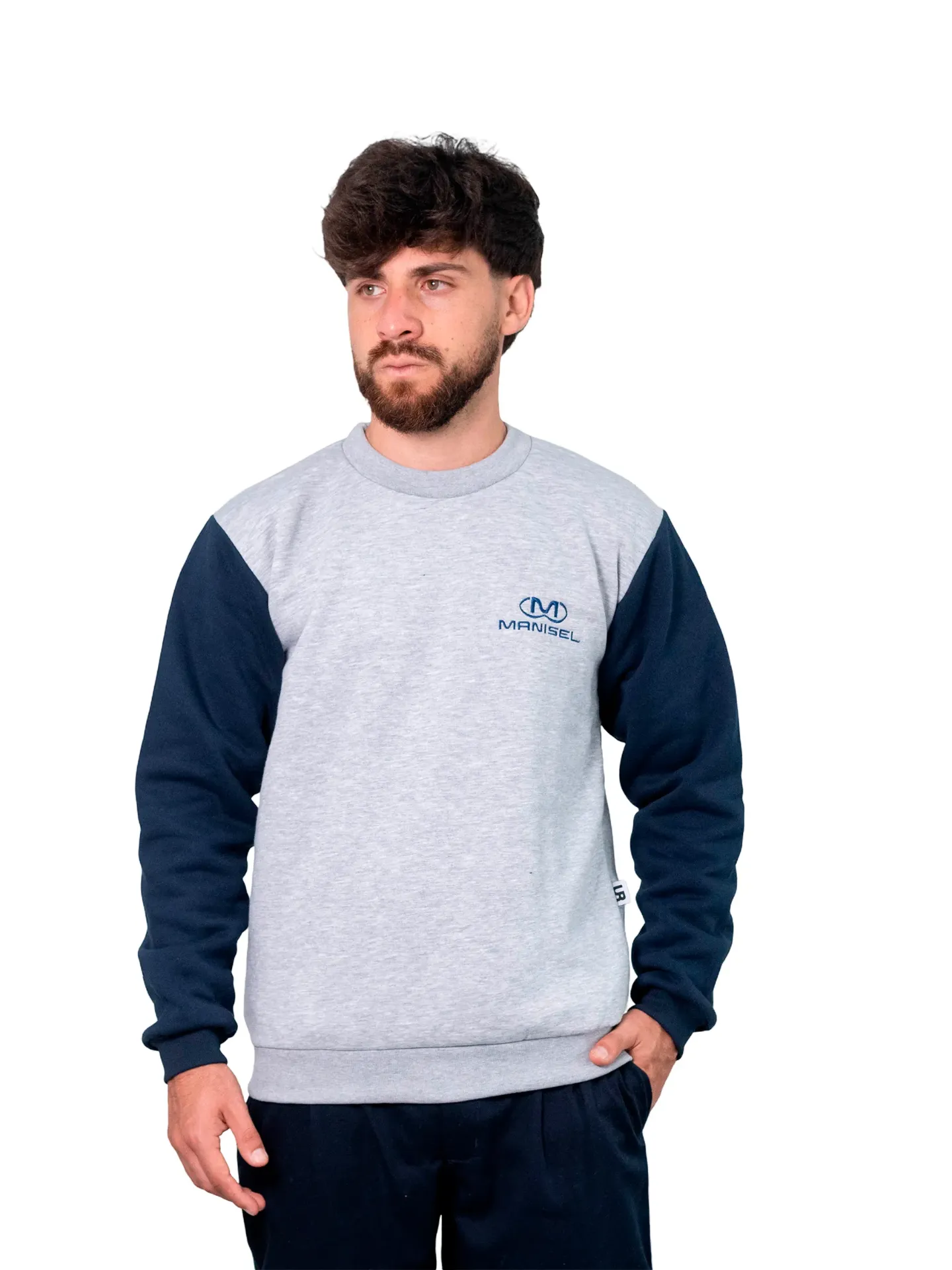 [B4.1] BUZO DE FRIZZA ALGODÓN - Cuello a la base - mangas combinadas (Negro)