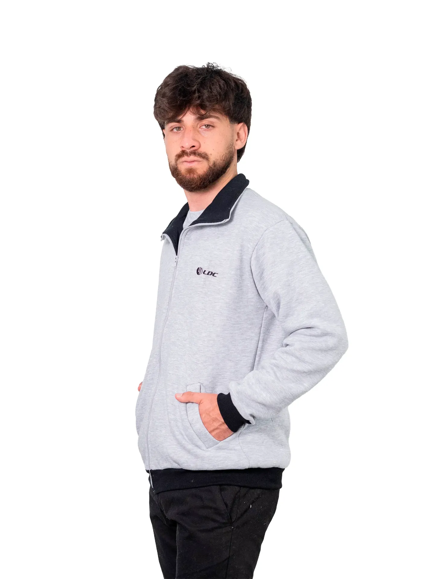[K9.1] CAMPERA DE FRIZZA ALGODÓN LISA CON VISTAS Y PRETINAS COMBINADAS (Negro)