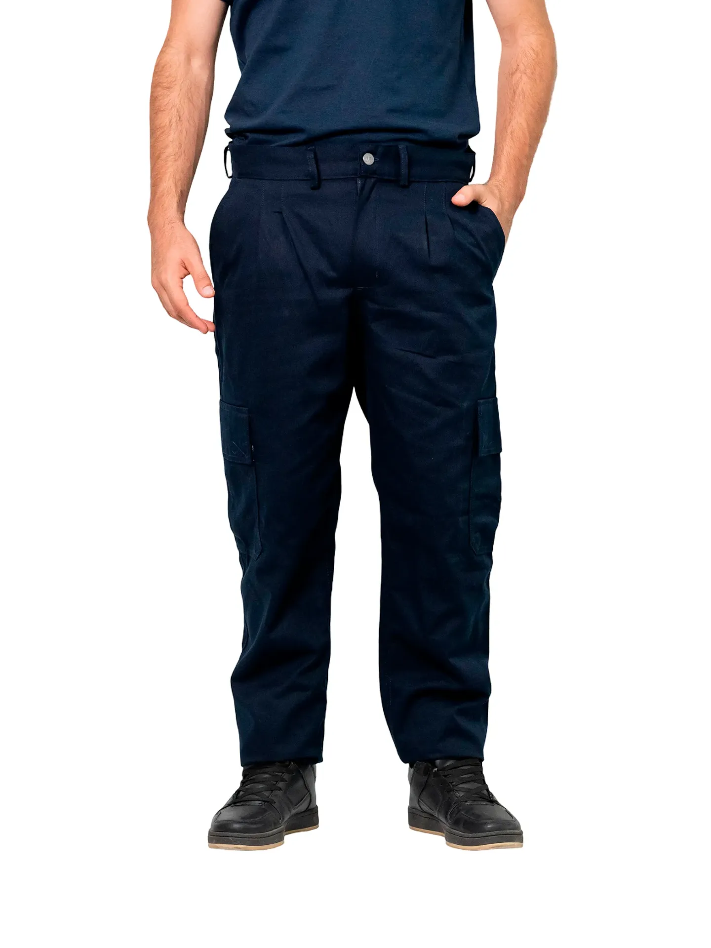[P2.8] PANTALON HOMBRE CARGO DE GABARDINA 6 BOLSILLOS (Negro)