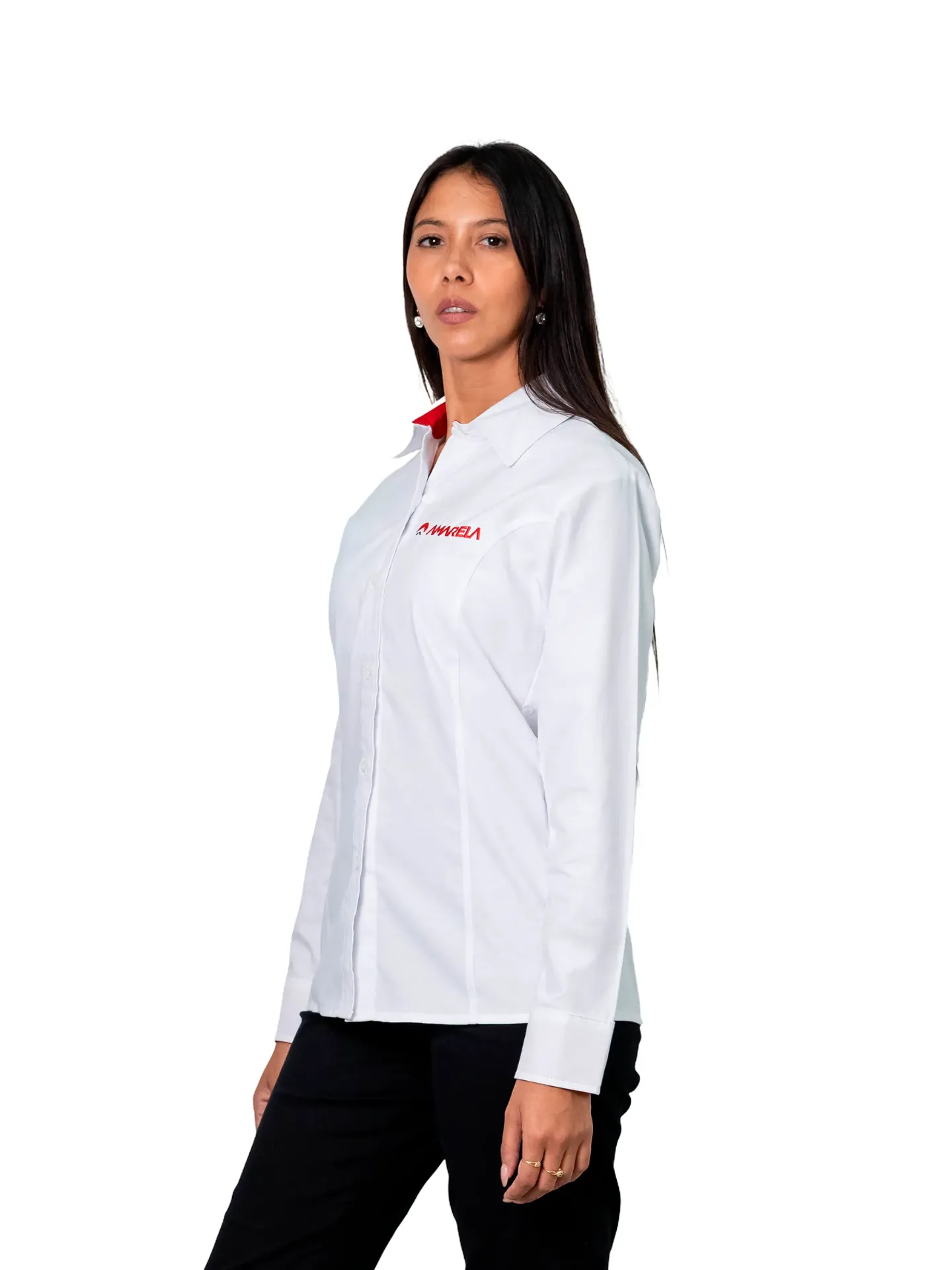 CAMISA MUJER OXFORD LISA MANGAS CORTAS CON PIE DE CUELLO COMBINADO (Blanco)